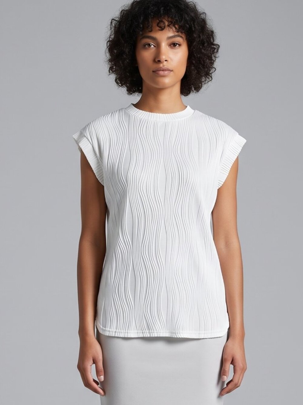 NWOT | White Wavy Ribbed Vertical Texture Sleeveless Shell Top | Medium